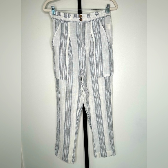 Free People Women White Black Striped Cotton High Waist Wide Leg Beach Pants S